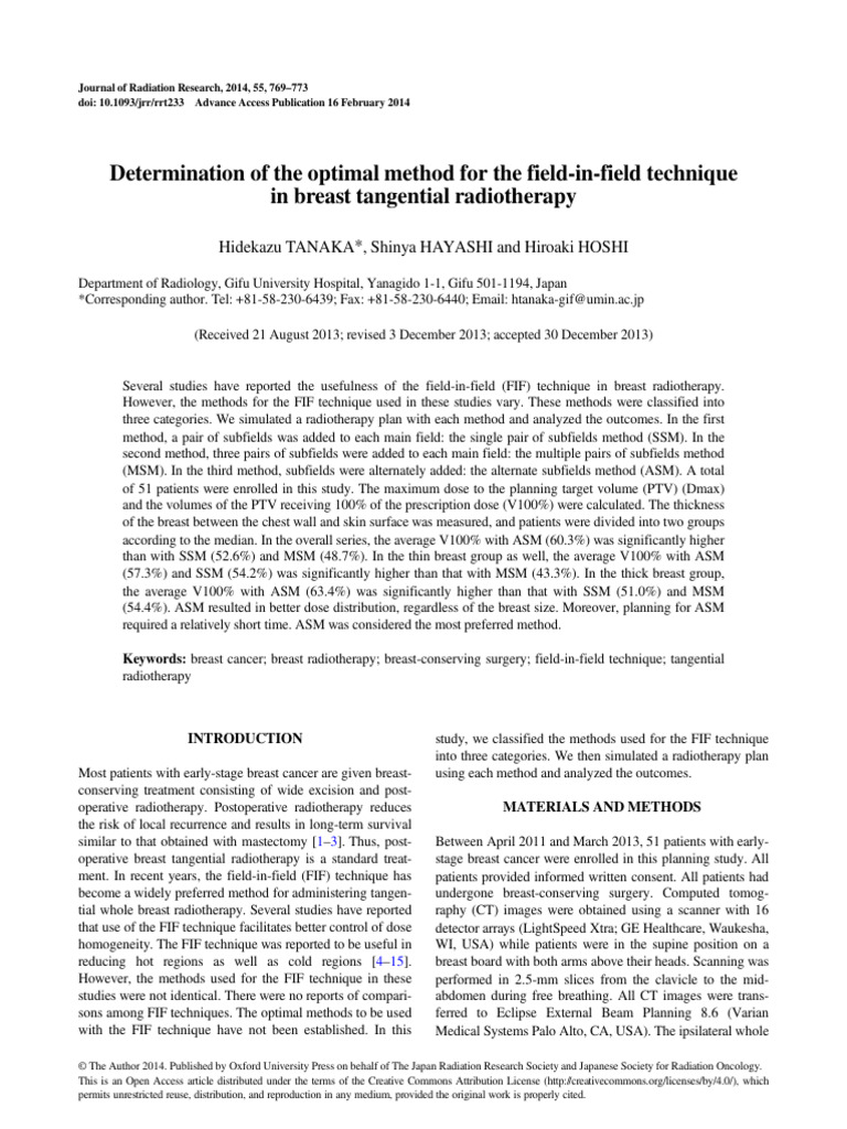 Optimal Field-in-Field Method for Breast Radiotherapy | PDF | Radiation ...