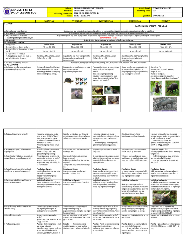 DLL - Esp 4 - Q4 - W4 | PDF