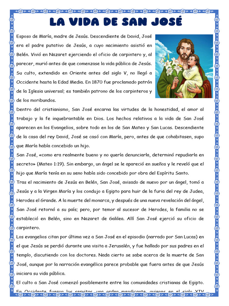 Biografía de San José: Vida y Virtudes | PDF | San José | María, madre ...