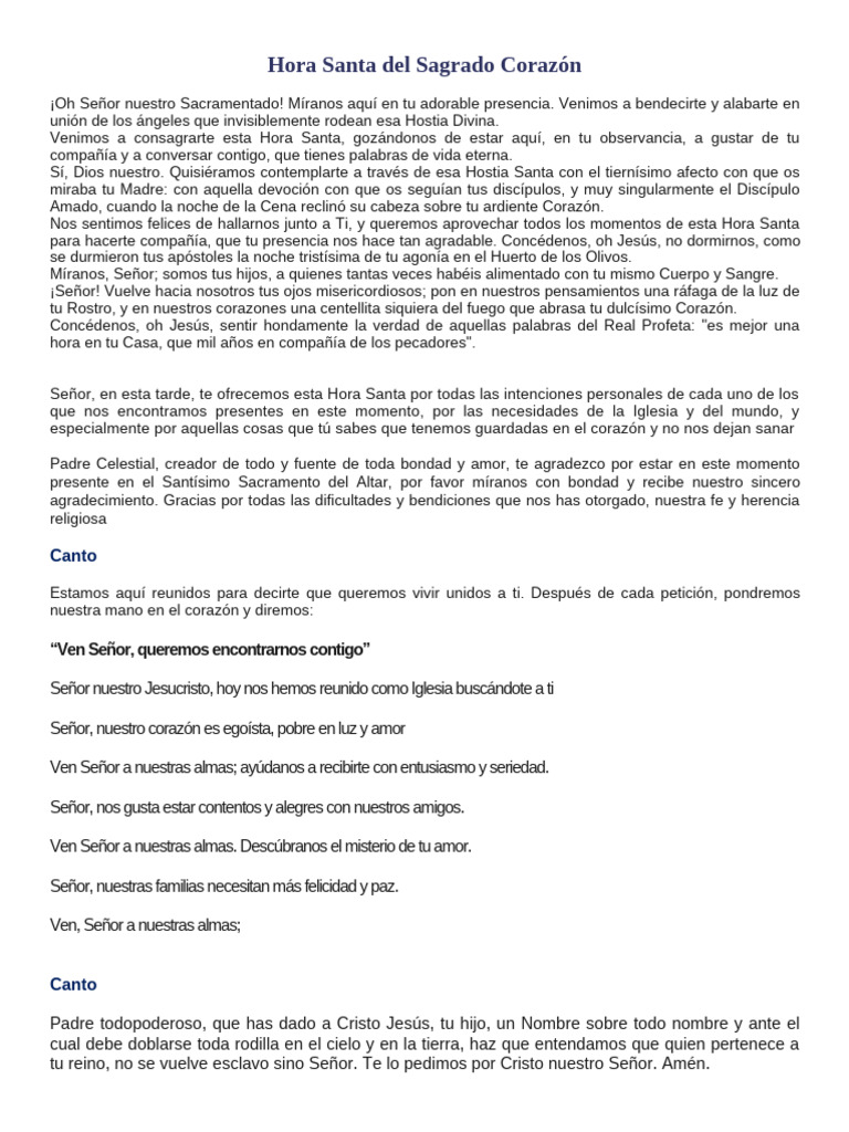 Hora Santa al Sagrado Corazón de Jesús | PDF | Amor | eucaristía