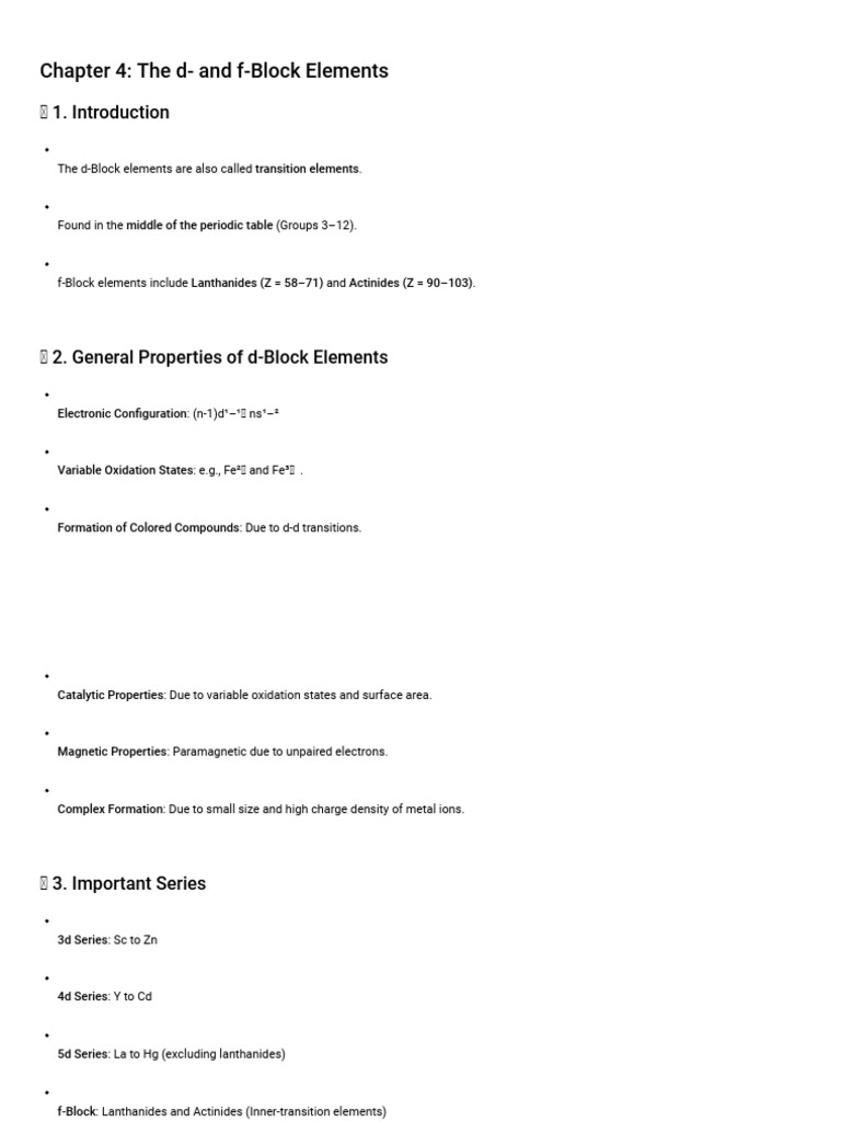 d- and f-Block Elements Overview | PDF