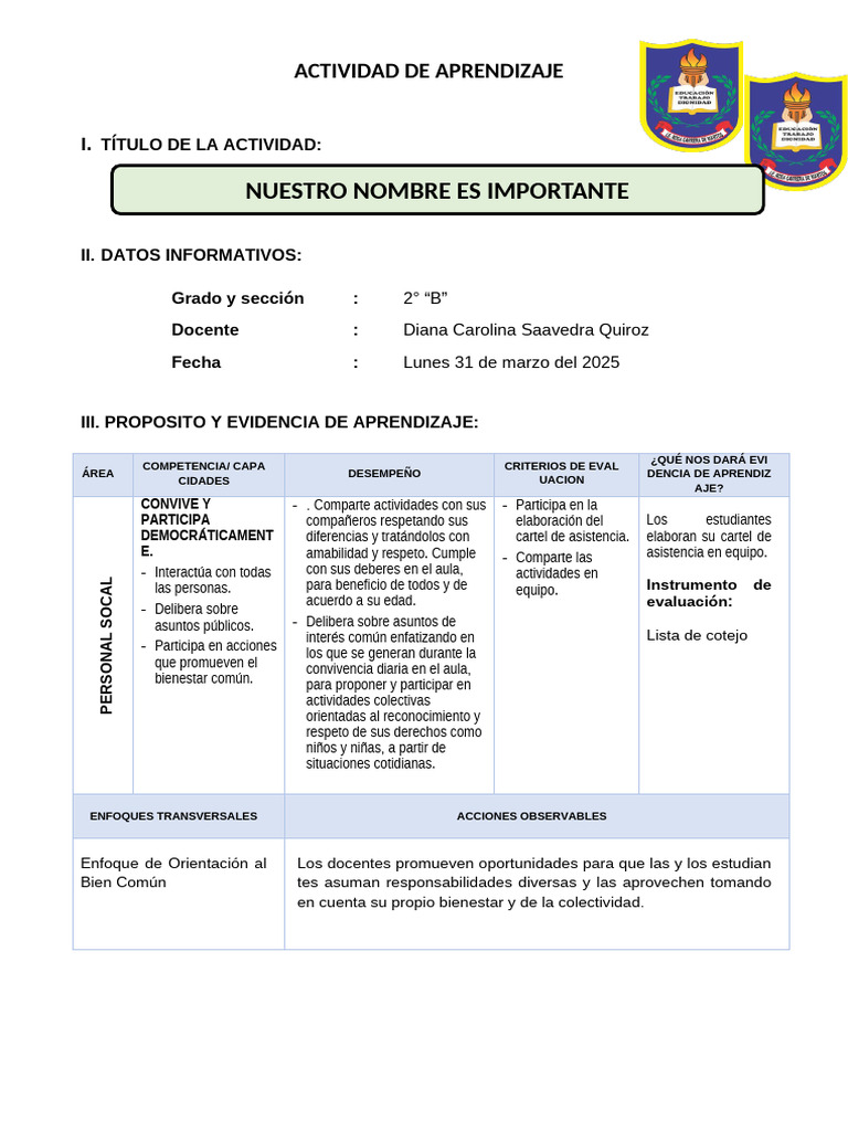 Actividad de Aprendizaje: Cartel de Asistencia | PDF | Aprendizaje