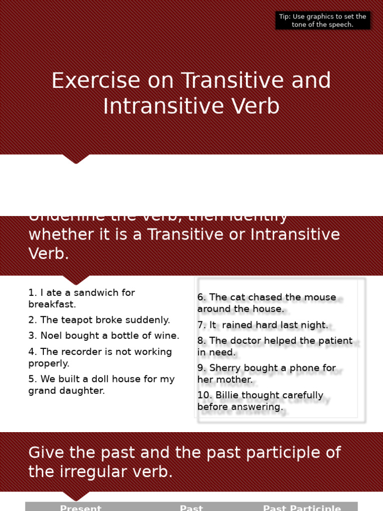 Transitive and Intransitive Verb Exercise | PDF
