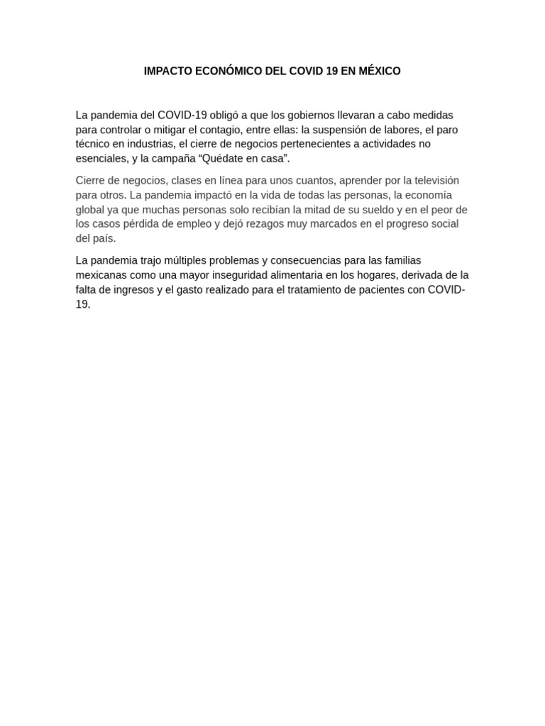 Impacto Económico Del Covid 19 en México | PDF