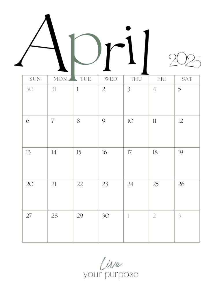 Simple Elegant April 2025 Calendar Monthly Planner | PDF