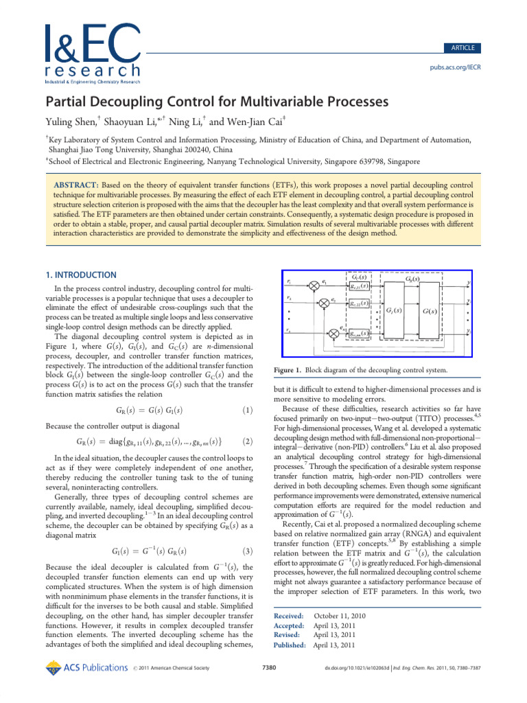 Partial Decoupling Control Techniques | PDF | Matrix (Mathematics ...