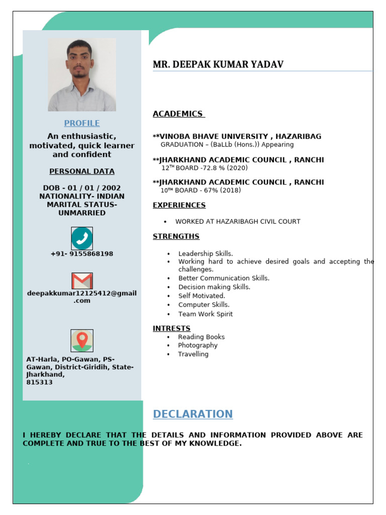 Resume of Deepak Kumar Yadav | PDF