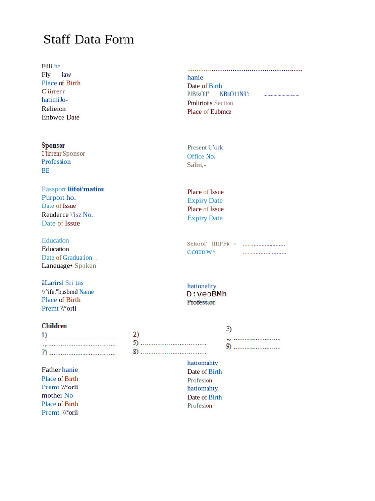 Employee Data Form for SSMC | PDF