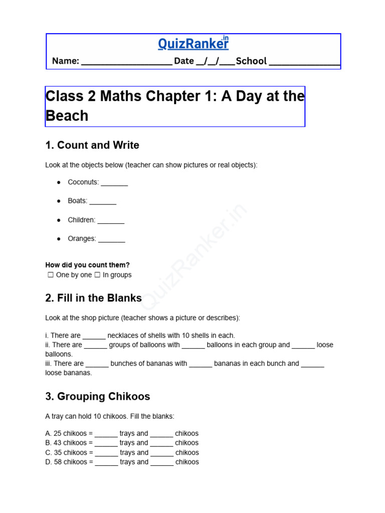 Class 2 Maths: A Day at the Beach | PDF | Chess Openings | Chess Theory