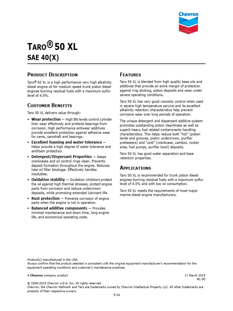 Taro 50 XL Diesel Engine Oil Overview | PDF | Mechanical Engineering ...