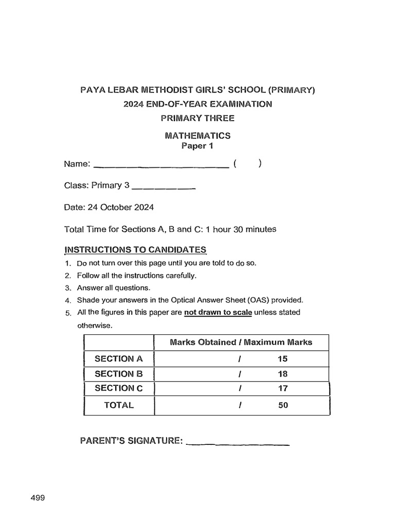 P3 Maths EOY 2024 PLMGS Exam Papers | PDF