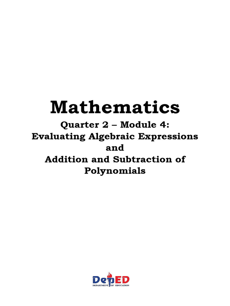 Evaluating Algebraic Expressions & Polynomials | PDF | Polynomial | Algebra