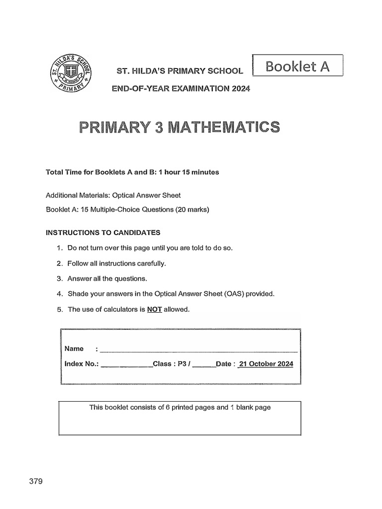 P3 maths eoy 2024 sthilda exam papers pdf