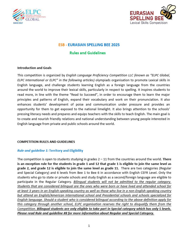 ESB 2025: Spelling Bee Rules & Guidelines | PDF | Linguistics | Human ...