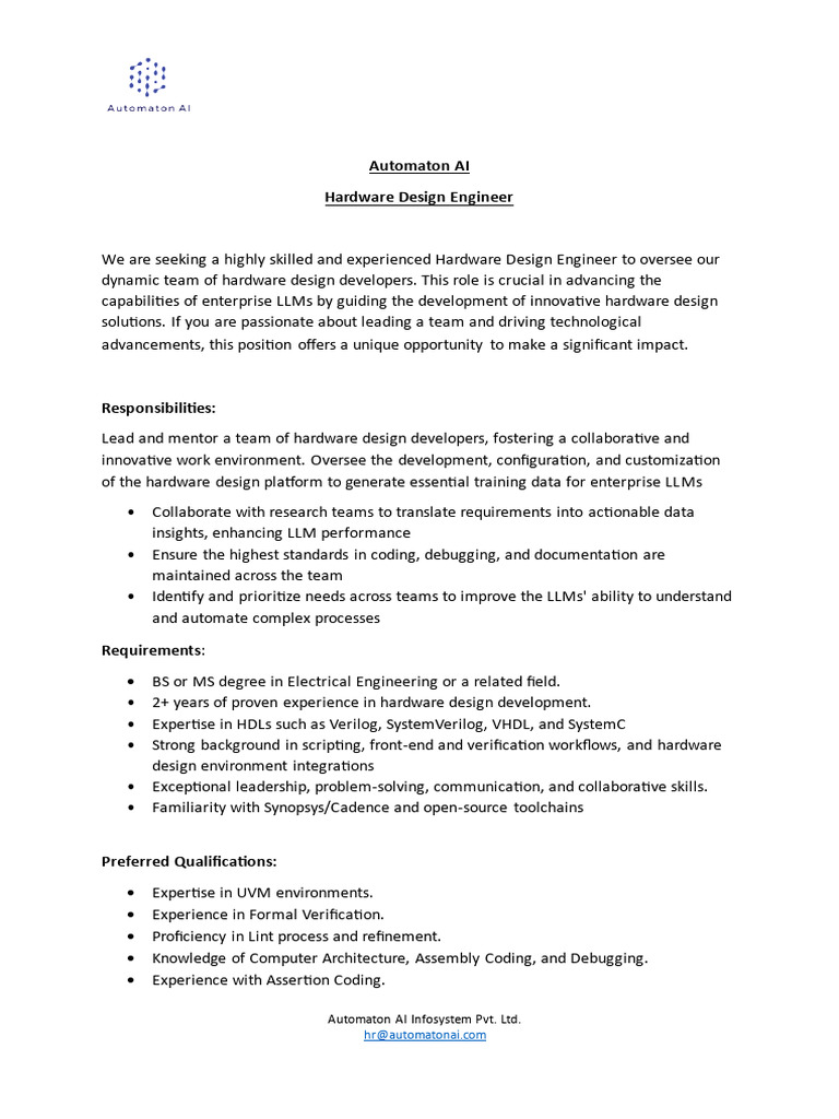 Hardware Design Engineer at Automaton AI | PDF | Artificial ...