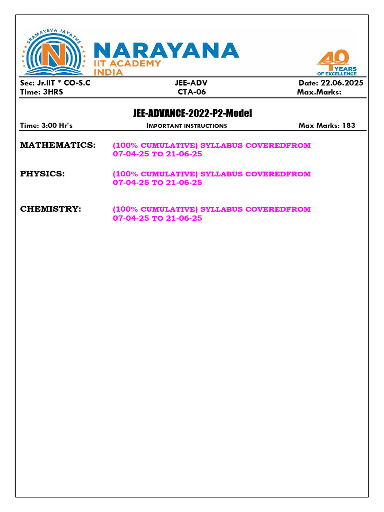 JEE Advanced 2022 P2 Model Paper | PDF | Acceleration | Force