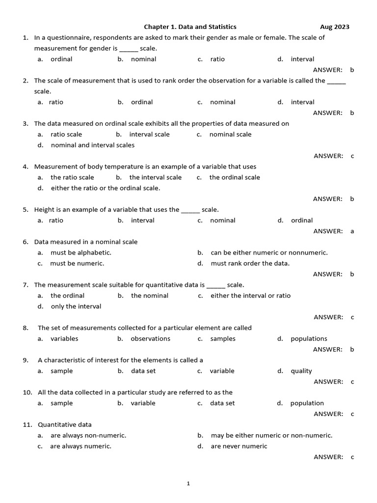 Chapter 1. Data and Statistics - Aug 2023 | PDF | Level Of Measurement ...