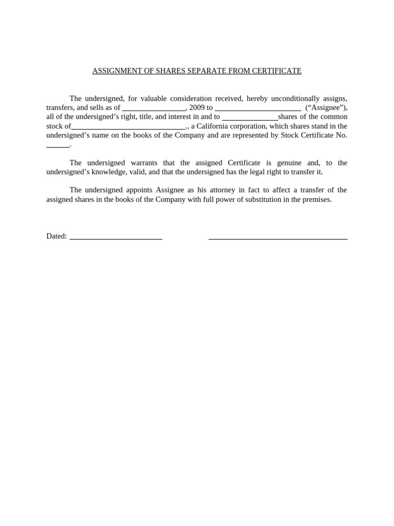 Assignment of Shares Document Template | PDF