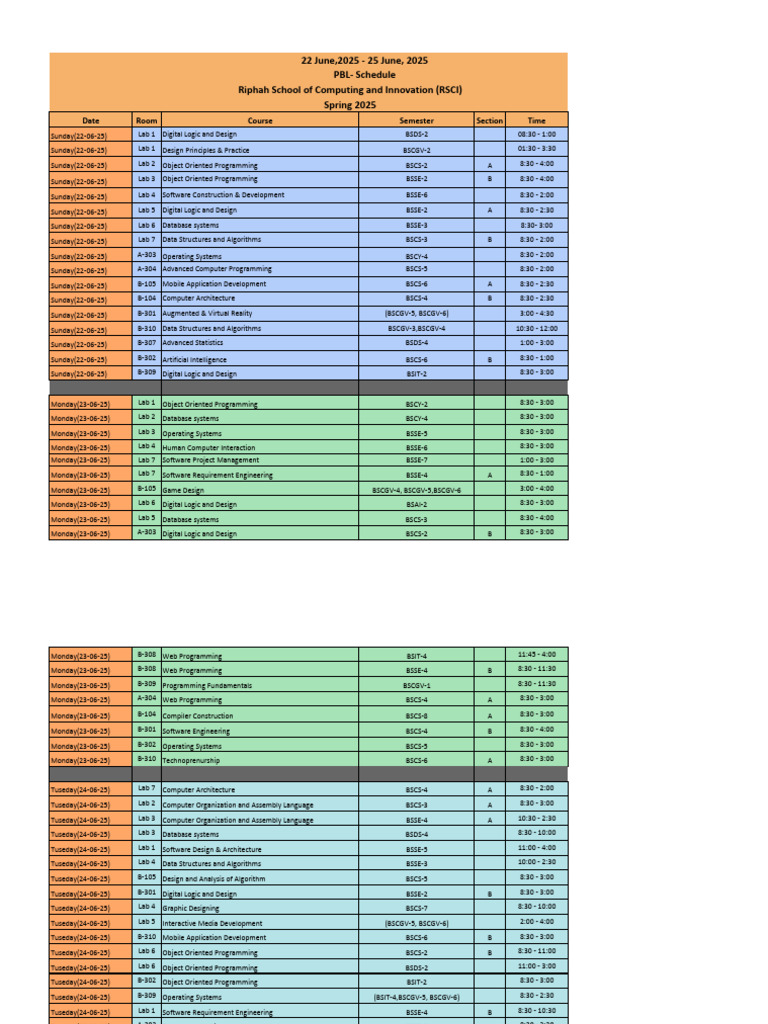 PBL 2025 Schedule Overview | PDF | Computer Programming | Web Development