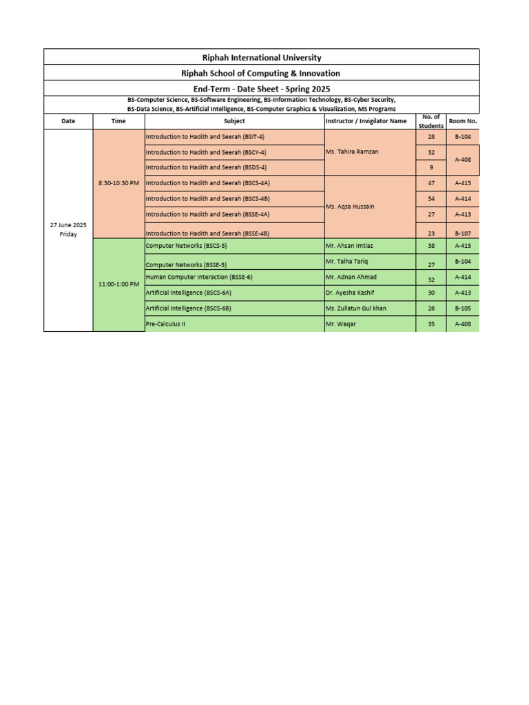 Final RSCI End Term - Date Sheet Spring 25-1.0 | PDF | Geometry | Computing