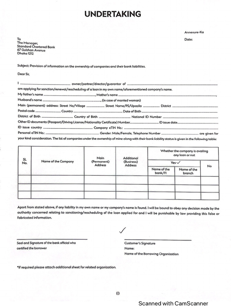 Undertaking Form | PDF