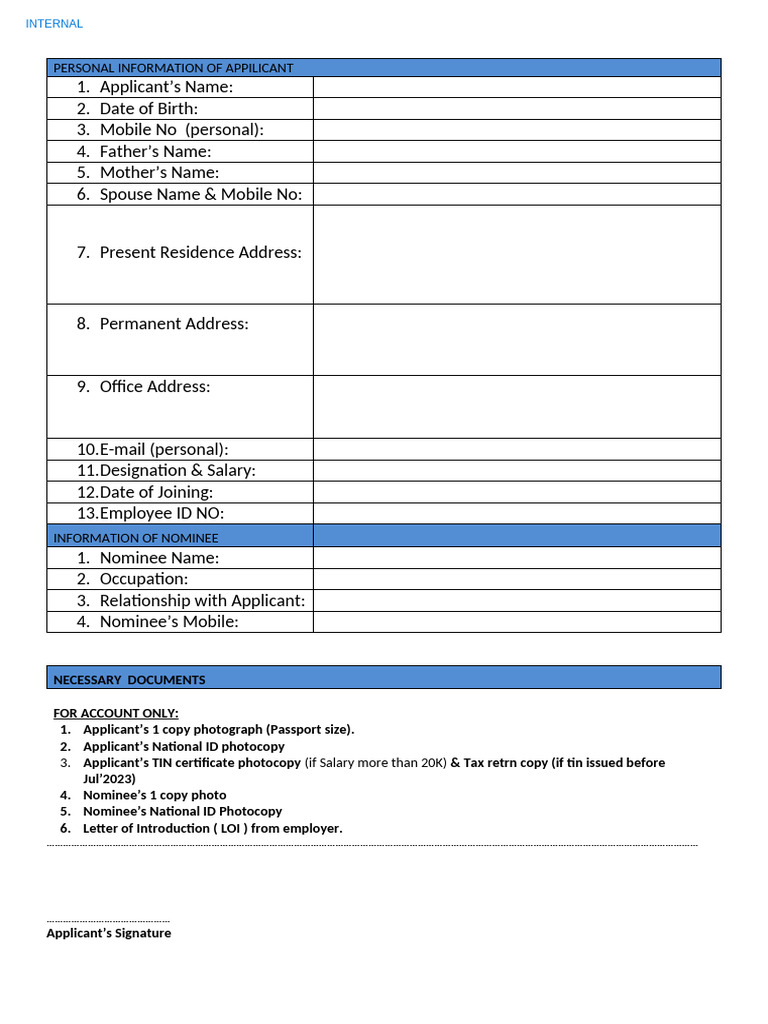 Applicant Personal Information Form | PDF