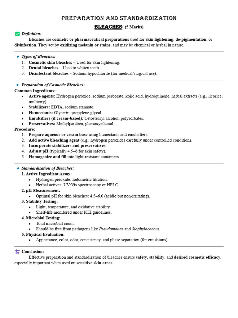 Bleach Preparation and Standardization Guide | PDF
