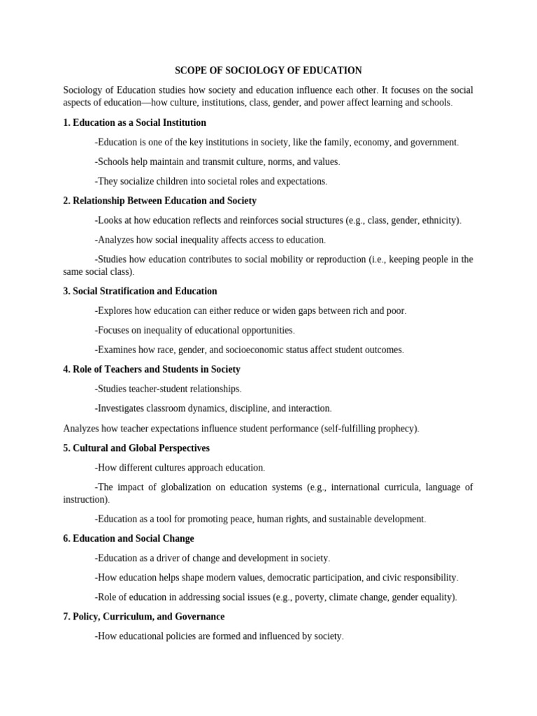 Scope of Sociology of Education | PDF | Society | Curriculum