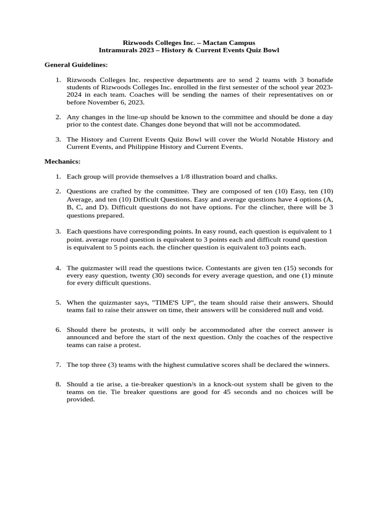 Quiz Bowl Guidelines