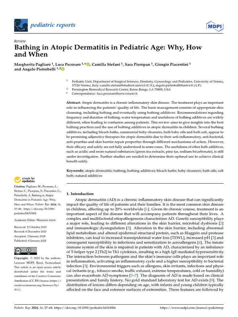 Bathing Practices for Pediatric Atopic Dermatitis | PDF | Dermatitis ...