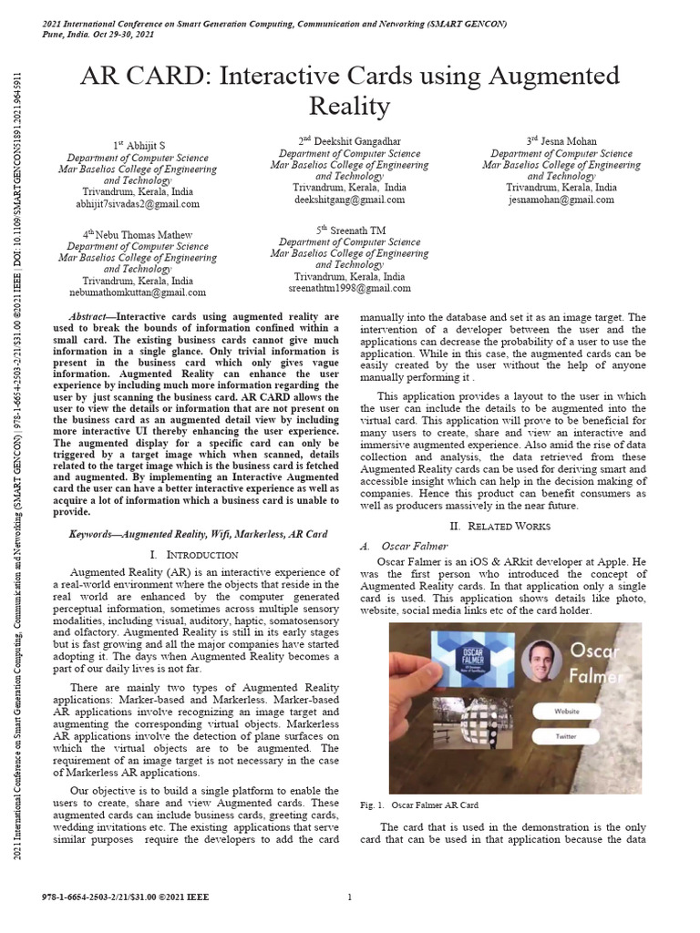 Augmented Reality Interactive Cards | PDF | Augmented Reality | Computing