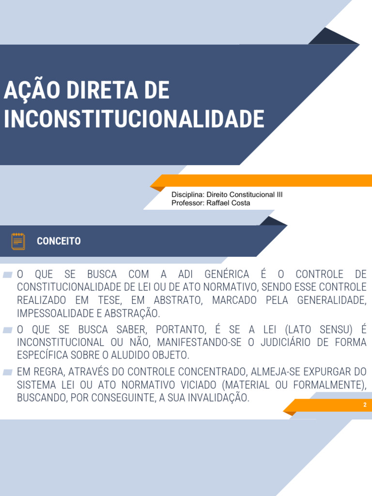 Ação Direta de Inconstitucionalidade: Conceitos e Objetos | PDF ...