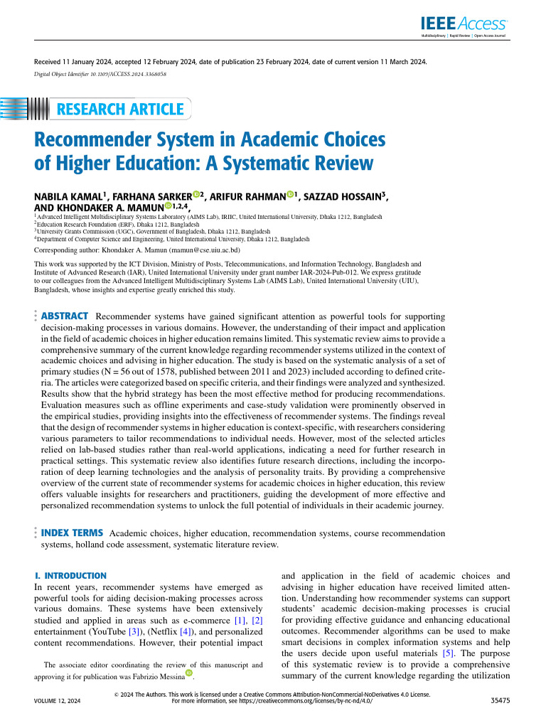 Recommender System in Academic Choices of Higher Education A Systematic ...