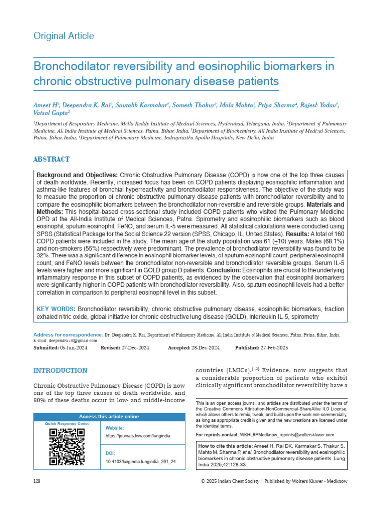 Eosinophilic Biomarkers in COPD Patients | PDF | Chronic Obstructive ...