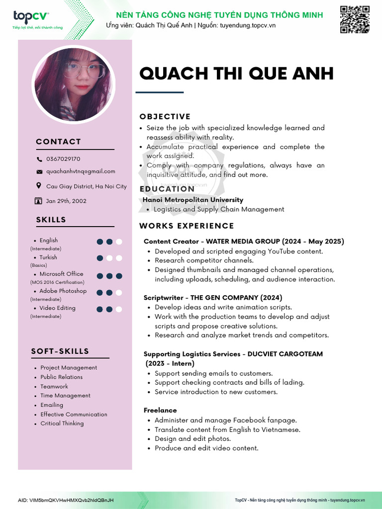 NVSX Quach Thi Que Anh 2002 23062025 TopCV | PDF