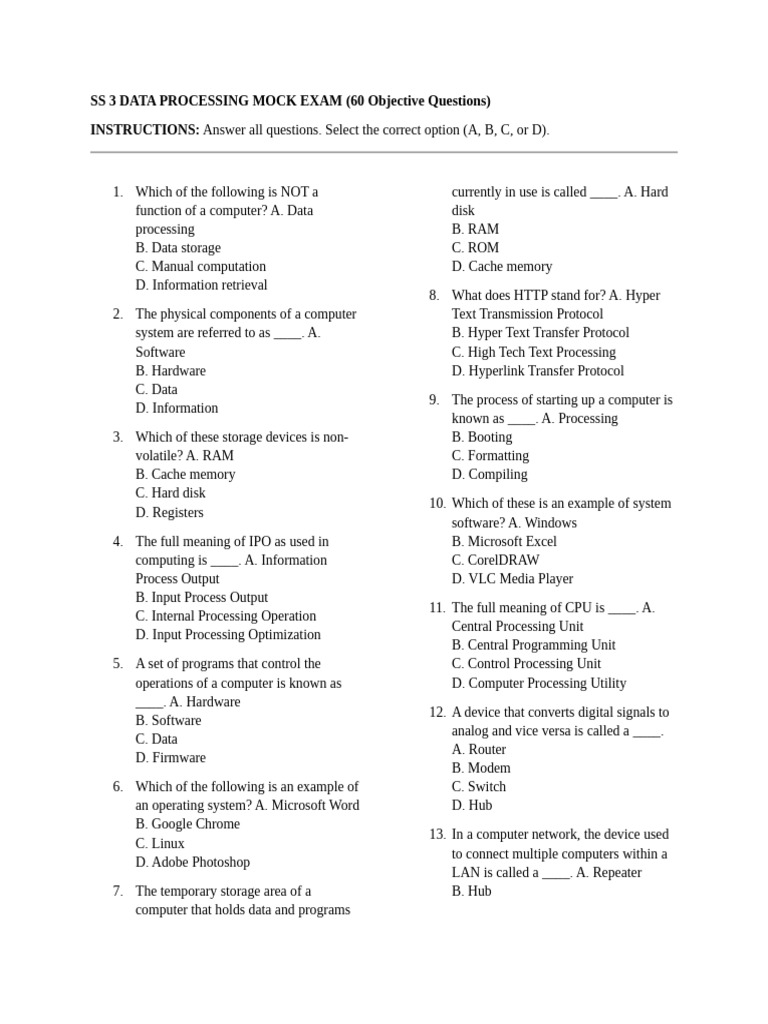 SS3 Data Processing Mock Exam Guide | PDF | World Wide Web | Internet & Web