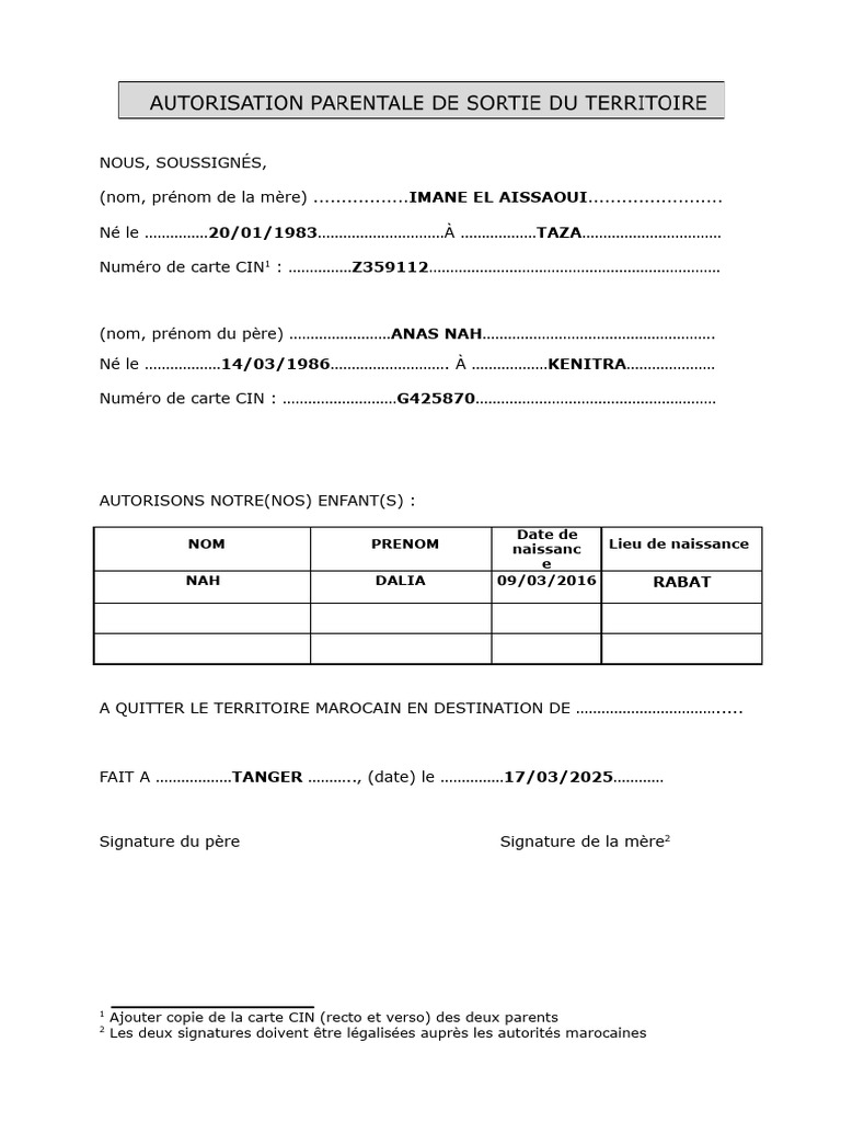 Procuration Autorisation De Sortie Du Territoire Europen Vhicule