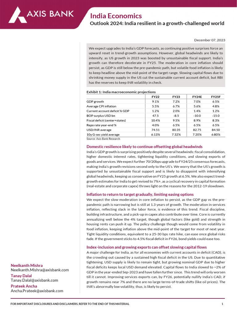 2024 India Economics | PDF | Fiscal Policy | Government Budget Balance