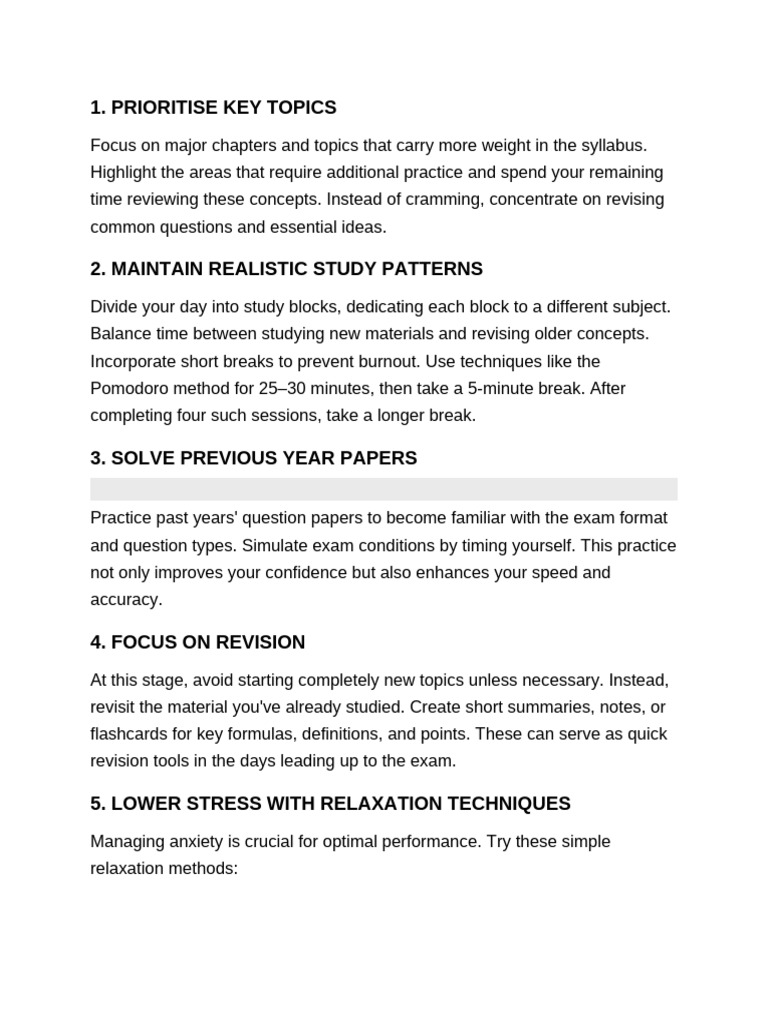 Effective Exam Preparation Tips | PDF | Relaxation (Psychology) | Sleep