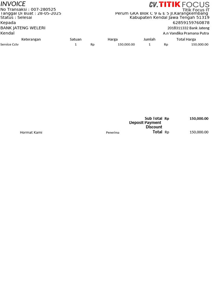 Contoh Invoice Service CCTV | PDF