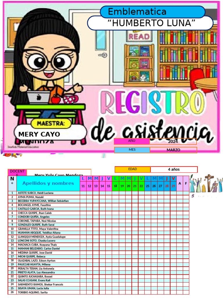 Registro de Asistencia 2024 - Niños 4 Años | PDF