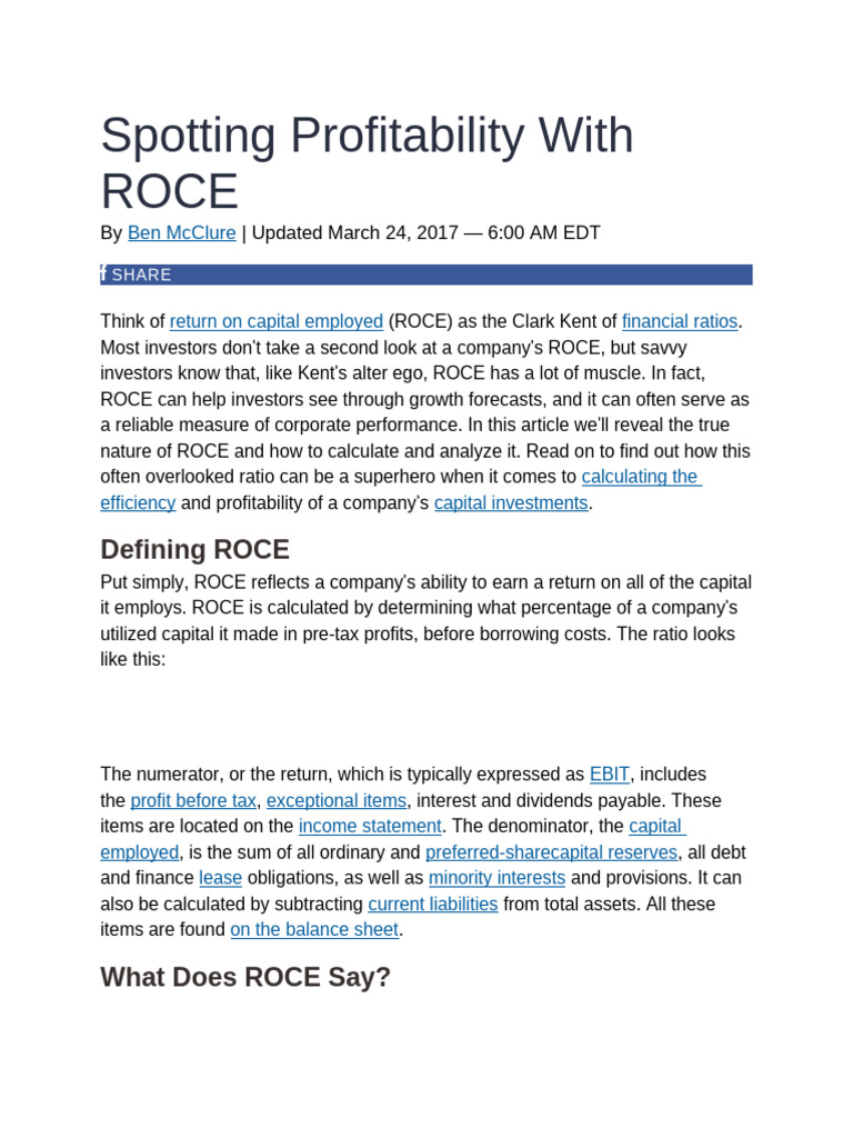 Understanding ROCE for Investors | PDF | Interest | Investing