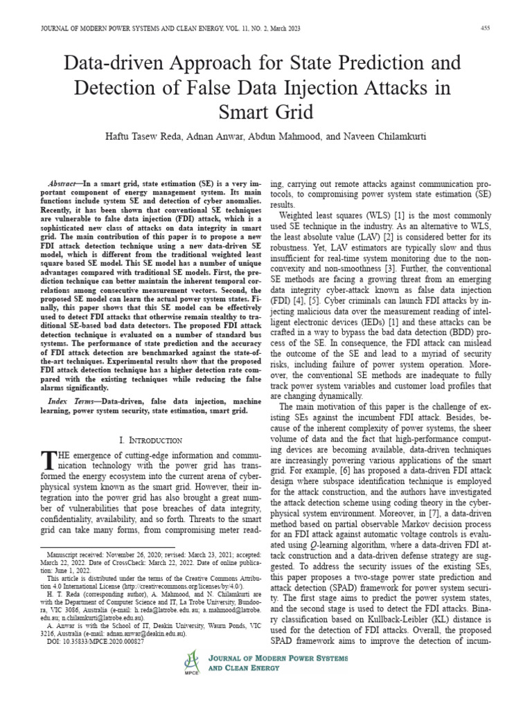 Data-Driven Approach For State Prediction and Detection of False Data ...