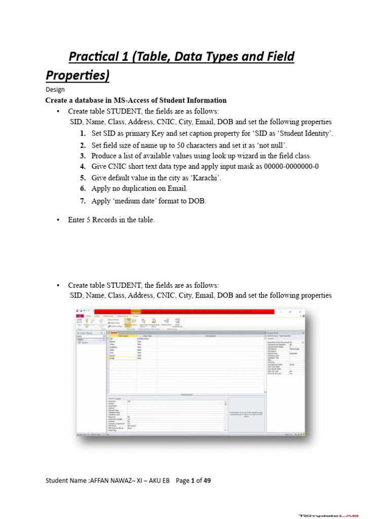 MS Access Database Practical Guide | PDF | Microsoft Access | Sql