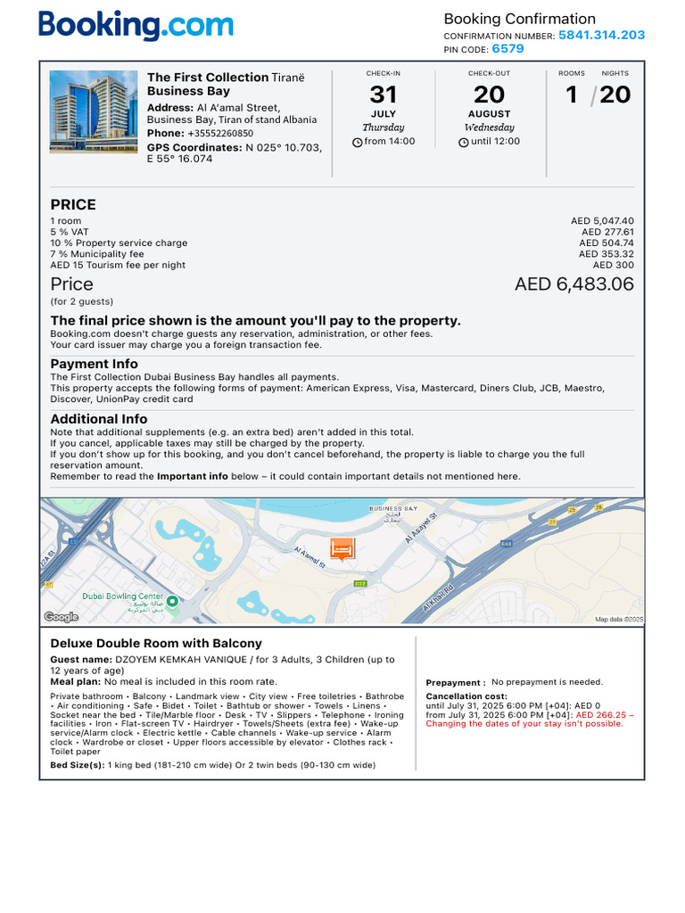 The First Collection Dubai Booking Details | PDF | Fee | Payments
