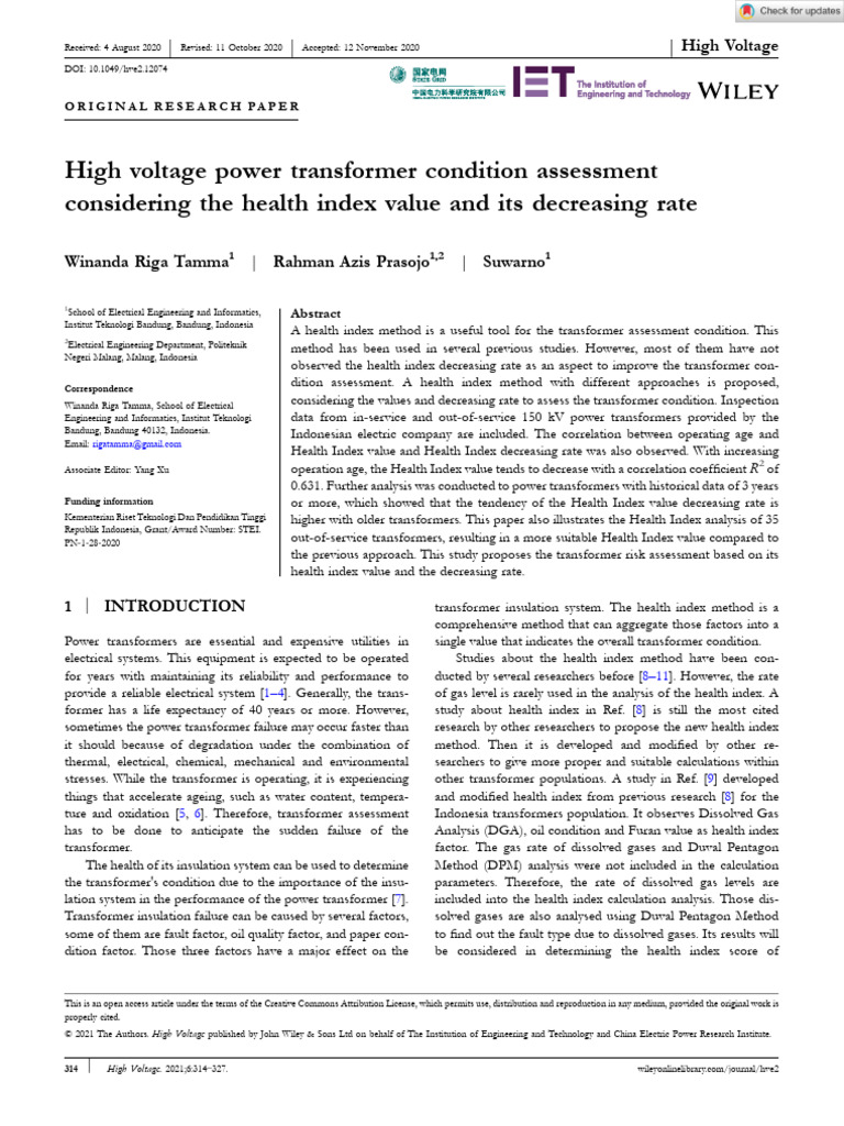 Transformer Health Index Assessment | PDF | Transformer | Gases