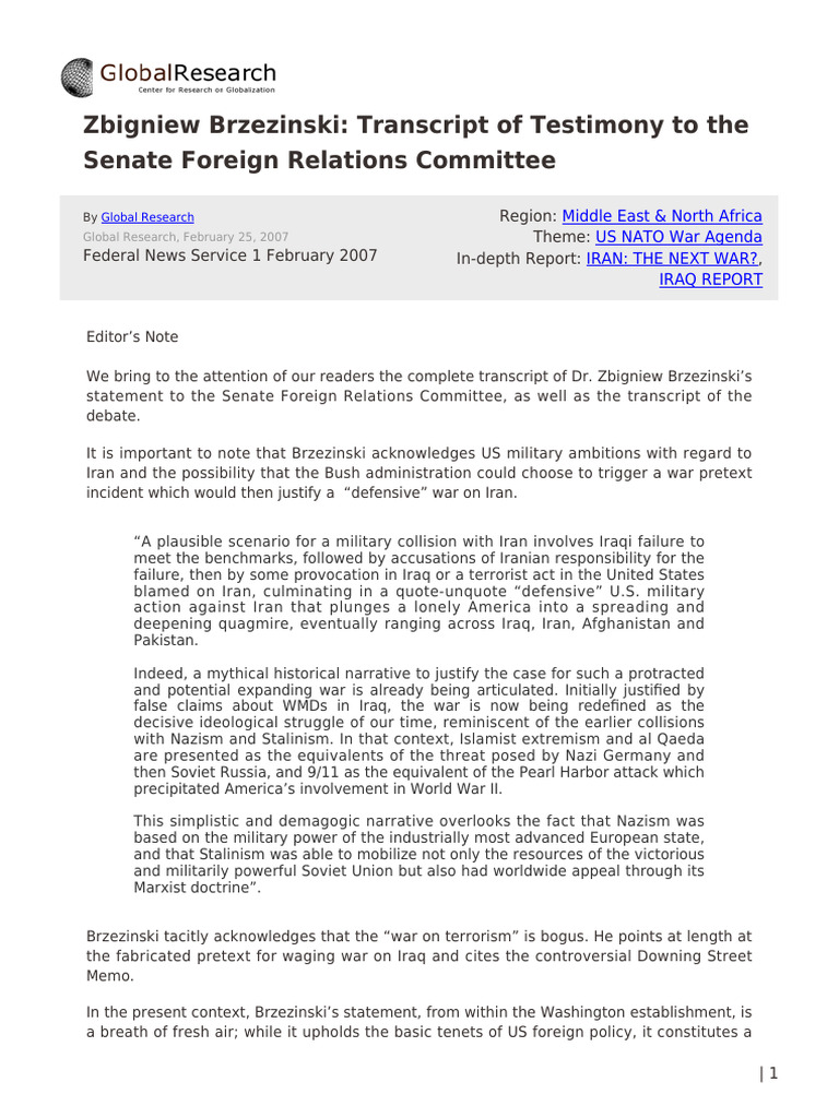 Zbigniew Brzezinski - Transcript of Testimony To The Senate Foreign ...