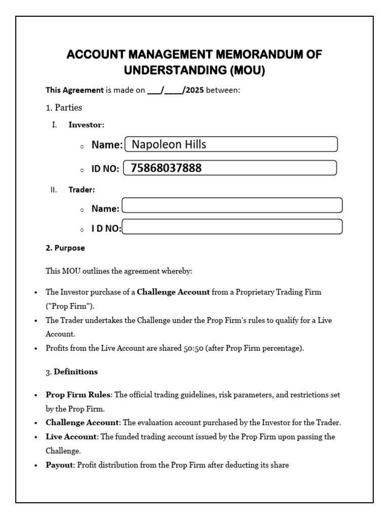 MOU for Challenge Account Management | PDF | Economies | Investing