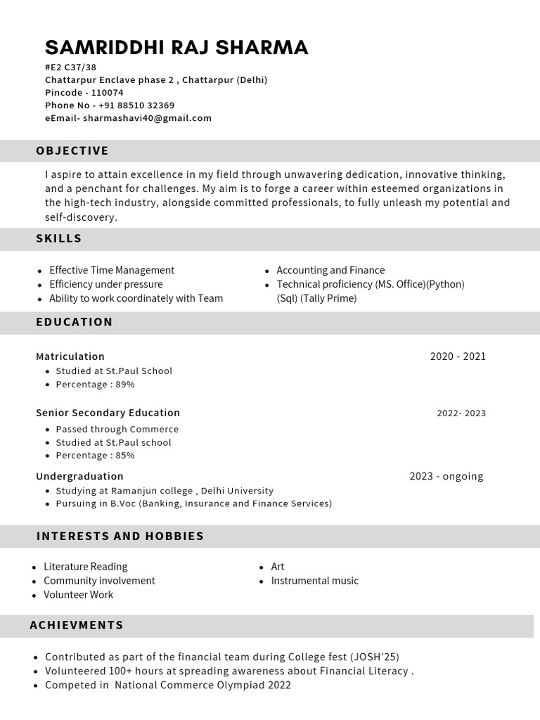 Profile of Samriddhi Raj Sharma | PDF