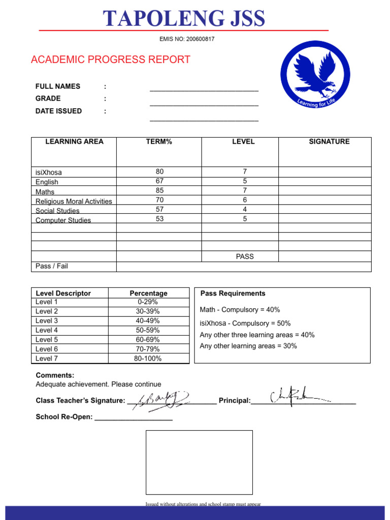 Academic Progress Report Template | PDF